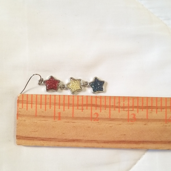 Silver Star USA America Rhinestone Earrings - Picture 3 of 3